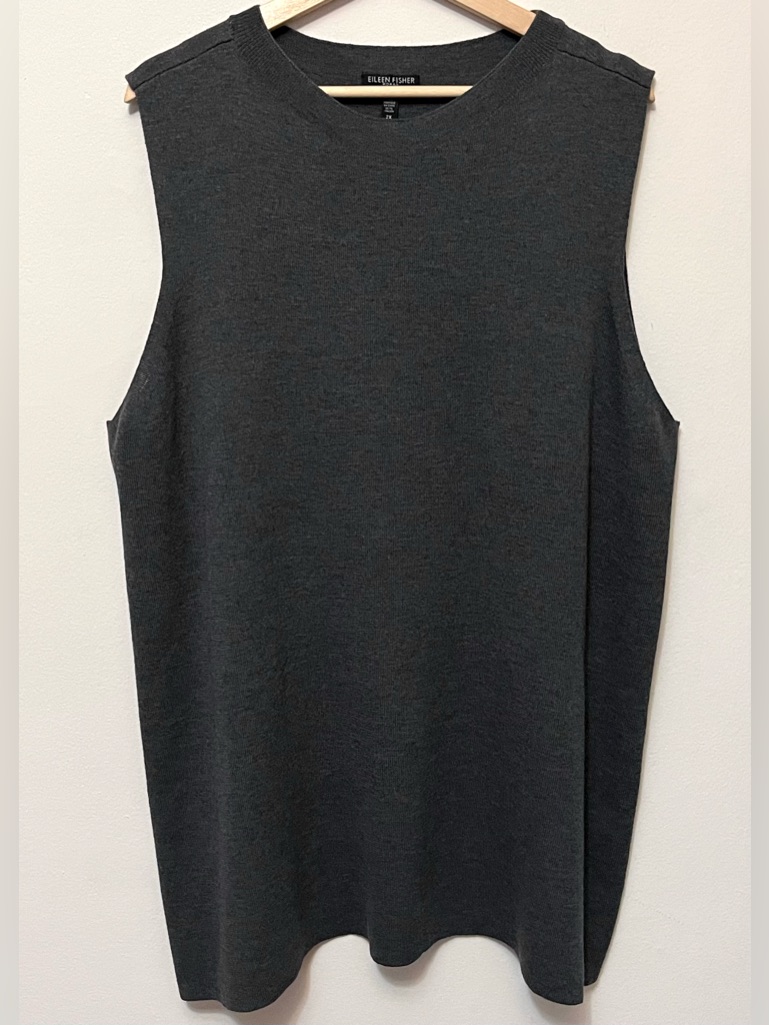 Eileen Fisher 2x Sleeveless Crewneck 100% Wool Knit Tank Top Charcoal Grey